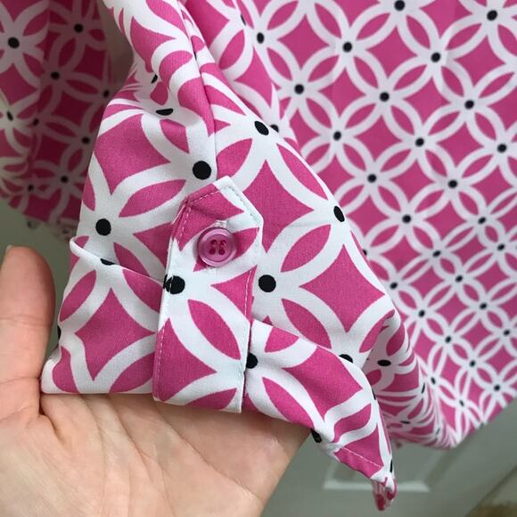 Coral Bay Hot Pink & White Mod Pattern Button Up Blouse Top Small Relaxed EUC - Picture 5 of 7